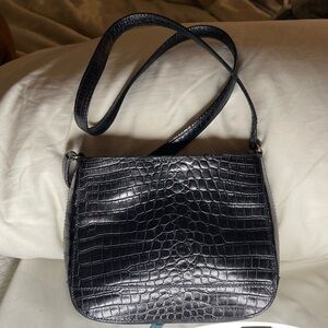 Talbots Genuine Leather Black Crocodile-Embossed Women's Bag by Talbots